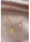 Çelik Gold Renk Gökyüzü Tasarımlı Zirkon Taşlı Kadın Kolye