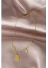 Çelik Gold Renk Gökyüzü Tasarımlı Zirkon Taşlı Kadın Kolye