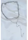 Çelik Gümüş Renk Çift Zincirli Kolye