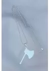Çelik Uçlu Balta Figürlü Gümüş Renk Zincir Kolye