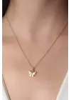 Gold Beyaz Renk Kelebek Figür Kadın Kolye