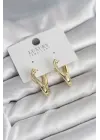 Gold Renk Eğik Halka Model Pirinç Kadın Küpe