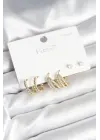 Gold Renk Pirinç 925 Ayar Gümüş Çivili Kadın Küpe Seti