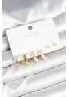 Gold Renk Pirinç Halka 925 Ayar Gümüş Çivili Kadın Küpe Seti