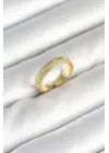 Gold Renk Şerit Zirkon Taşlı Kadın Yüzük