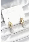 Gold Renk Zirkon Taşlı Damla Pirinç Kadın Küpe