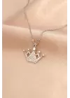 Gümüş Renk Metal Zirkon Taşlı Taç Kolye