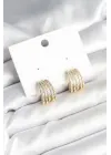 Kaburga Model Zirkon Taşlı Pirinç Kadın Küpe