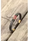 Kırmızı Etnik Desenli Kadın Deri Bileklik