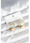 Mineli Karışık Renkli Gold Kadın Küpe
