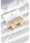Mineli Karışık Renkli Gold Pirinç Kadın Küpe