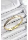 Mineli Pirinç Bej Mermer Motifli Gold Renk Kadın Kelepçe