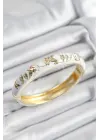 Mineli Pirinç Beyaz Çiçek Motifli Gold Renk Kadın Kelepçe