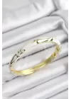 Mineli Pirinç Beyaz Mermer Motifli Gold Renk Kadın Kelepçe
