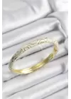 Mineli Pirinç Beyaz Sarmal Motifli Gold Renk Kadın Kelepçe