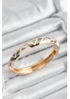Mineli Pirinç Beyaz Üçgen Motifli Gold Renk Kadın Kelepçe