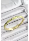Mineli Pirinç Fıstık Yeşili Yaprak Motifli Gold Renk Kadın Kelepçe