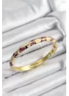 Mineli Pirinç Fuşya Ve Krem Petek Motifli Gold Renk Kadın Kelepçe