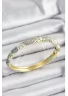 Mineli Pirinç Gri Ve Beyaz Sarmal Motifli Gold Renk Kadın Kelepçe