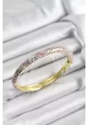 Mineli Pirinç Gri Ve Pembe Sarmal Motifli Gold Renk Kadın Kelepçe