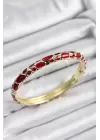 Mineli Pirinç Kırmızı Petek Motifli Gold Renk Kadın Kelepçe