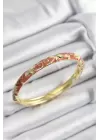 Mineli Pirinç Krem Çiçek Motifli Gold Renk Kadın Kelepçe