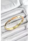 Mineli Pirinç Krem Ve Turuncu Mermer Motifli Gold Renk Kadın Kelepçe