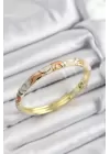 Mineli Pirinç Krem Ve Yavru Ağzı Sarmal Motifli Gold Renk Kadın Kelepçe
