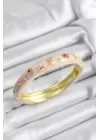 Mineli Pirinç Pembe Çiçek Motifli Gold Renk Kadın Kelepçe