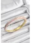Mineli Pirinç Pembe Çiçek Motifli Gold Renk Kadın Kelepçe