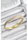 Mineli Pirinç Pembe Hardal Ve Krem Çiçek Motifli Gold Renk Kadın Kelepçe