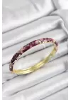 Mineli Pirinç Pembe Ve Fuşya Çiçek Motifli Gold Renk Kadın Kelepçe