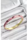 Mineli Pirinç Pembe Ve Fuşya Yaprak Motifli Gold Renk Kadın Kelepçe
