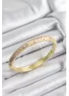 Mineli Pirinç Pembe Ve Yavru Ağzı Çiçek Motifli Gold Renk Kadın Kelepçe