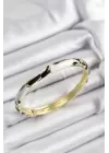 Mineli Pirinç Siyah Ve Beyaz Mermer Motifli Gold Renk Kadın Kelepçe