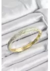 Mineli Pirinç Su Yeşili Çiçek Motifli Gold Renk Kadın Kelepçe