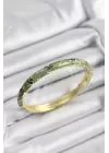 Mineli Pirinç Yeşil Çiçek Motifli Gold Renk Kadın Kelepçe