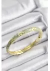 Mineli Pirinç Yeşil Sarmal Motifli Gold Renk Kadın Kelepçe