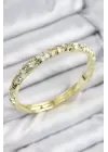 Mineli Pirinç Zirkon Taşlı Beyaz Çiçek Motifli Gold Kadın Kelepçe