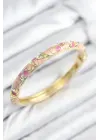 Mineli Pirinç Zirkon Taşlı Pembe Çiçek Motifli Gold Kadın Kelepçe