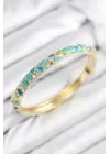 Mineli Pirinç Zirkon Taşlı Turkuaz Mavi Çiçek Motifli Gold Kadın Kelepçe