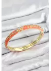 Mineli Pirinç Zirkon Taşlı Turuncu Çiçek Motifli Gold Kadın Kelepçe