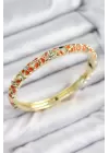 Mineli Pirinç Zirkon Taşlı Turuncu Çiçek Motifli Gold Kadın Kelepçe
