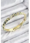 Mineli Pirinç Zirkon Taşlı Yeşil Krem Çiçek Motifli Gold Kadın Kelepçe