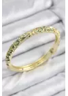 Mineli Pirinç Zirkon Taşlı Yeşil Sarı Çiçek Motifli Gold Kadın Kelepçe