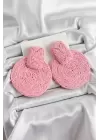 Pembe Daire Figürlü Hasır Örgü Model Gold Renk Kadın Küpe