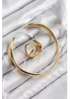 Pirinç Ayrık Model Gold Renk Bileklik Yüzük Set