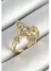 Pirinç Beş Taş Trend Figür Zirkon Taşlı Gold Renk Ayarlanabilir Kadın Yüzük
