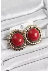 Pirinç Bordo Vintage Model Gold Renk Kadın Küpe