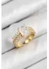 Pirinç  Büyük Zirkon Taşlı Model Gold Renk Kadın Yüzük